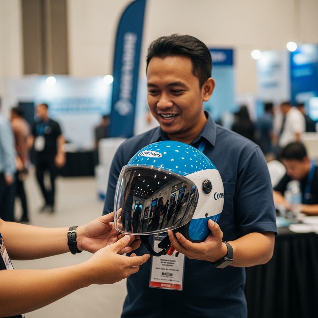 Helm custom branding perusahaan untuk merchandise corporate