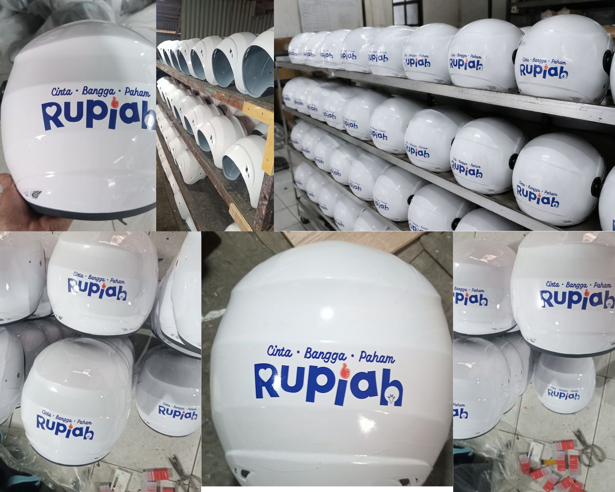 Helm custom branding perusahaan premium dengan logo corporate untuk kebutuhan promosi dan merchandise perusahaan.